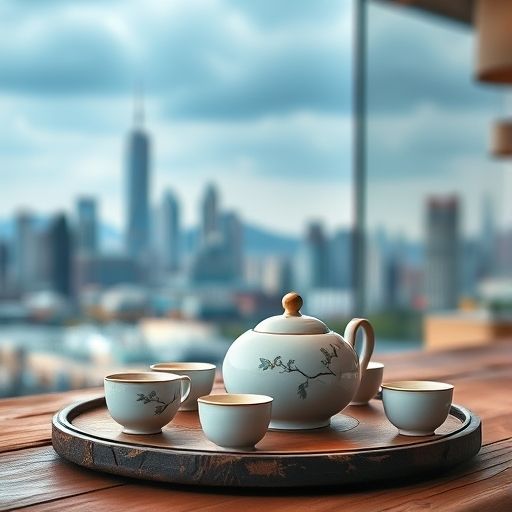 深圳高端嫩茶茶具与城市背景