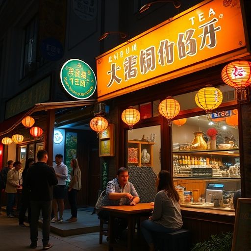 福田夜间的茶肆景象