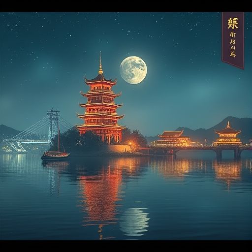 海珠区夜晚珠江边的迷人景色