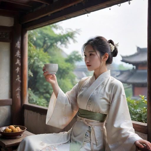 一间外观结合了现代设计感与传统元素的茶馆在街道上的照片