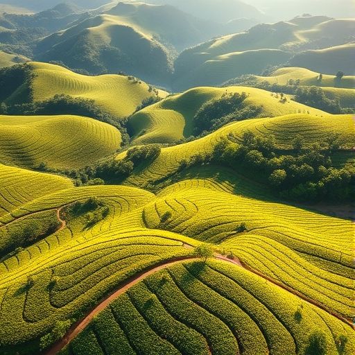 郁郁葱葱的茶山风光