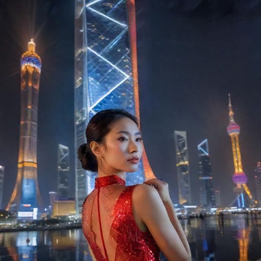 琶洲会展中心与附近会所的夜景组合