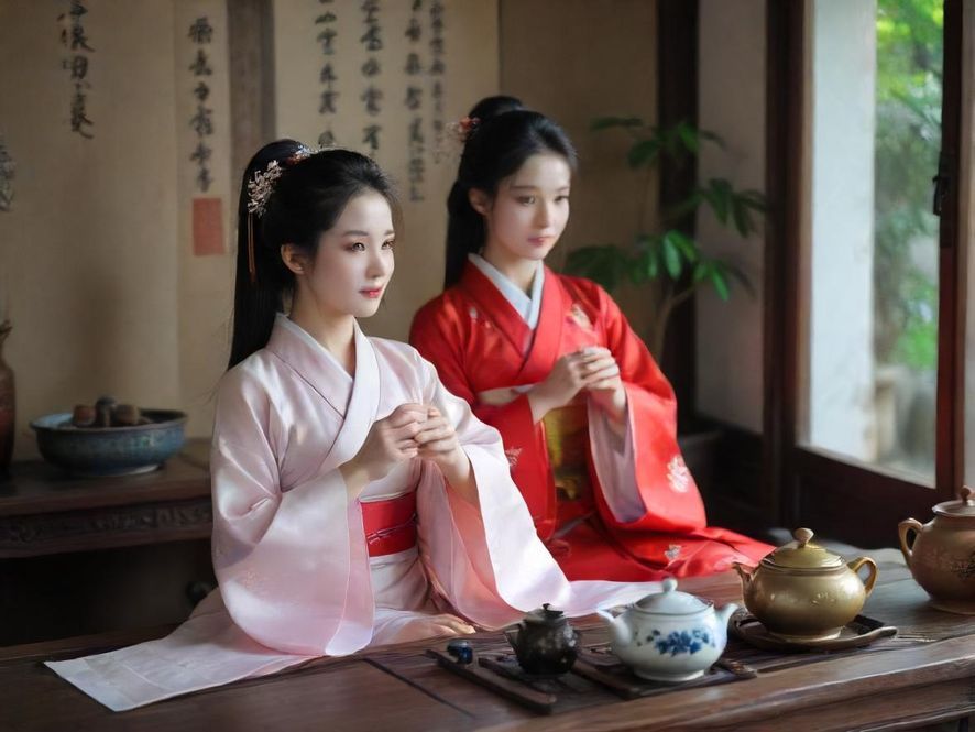 一位优雅的女士在进行茶艺表演