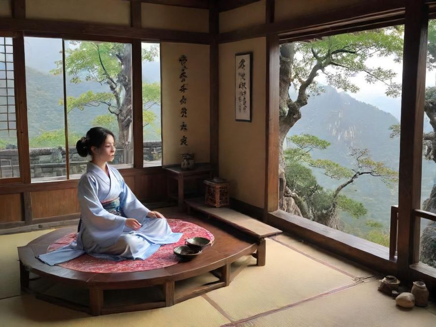 佛山一间私密茶艺室的内部特写，展现其温馨与古典的中式风格