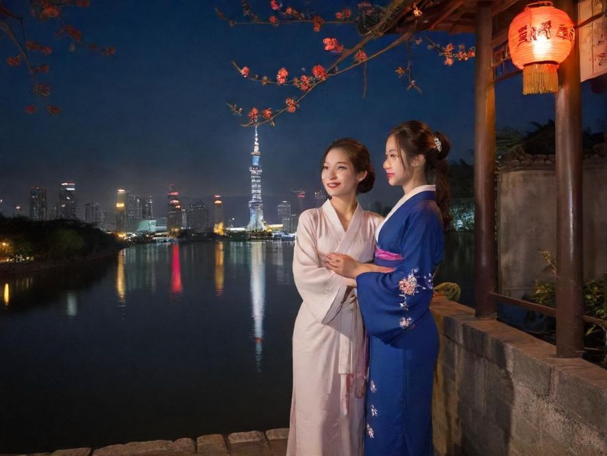 广州夜景下的娱乐场所，霓虹闪烁，充满活力。