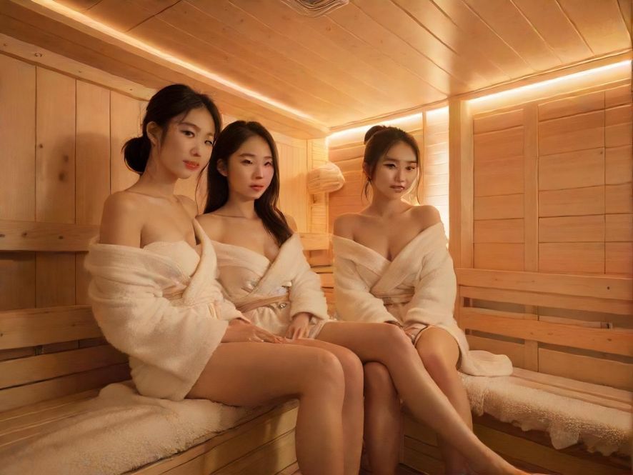 一间温馨舒适的私人桑拿房,柔和的灯光洒落在现代简约的装饰上,营造出极致的放松与疗愈氛围。