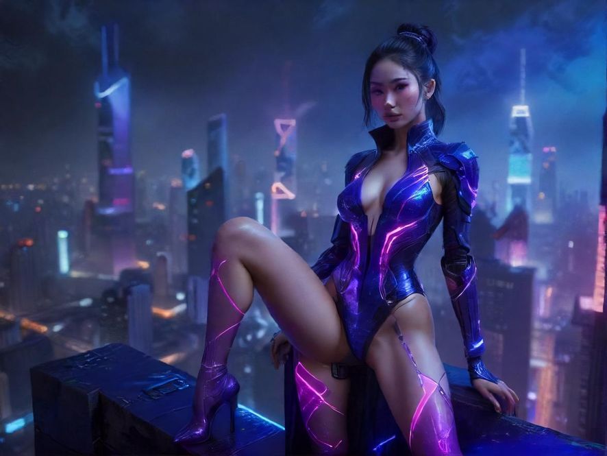 都市夜景 俯视视角 赛博朋克风格 城市天际线