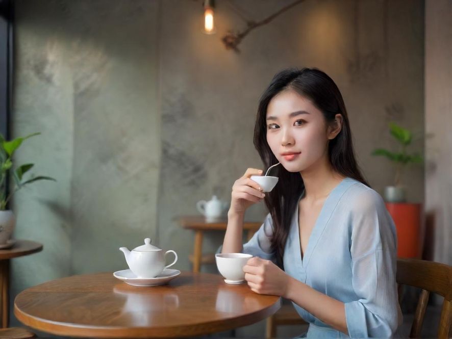 广州喝茶场景,美女品茶唯美画面