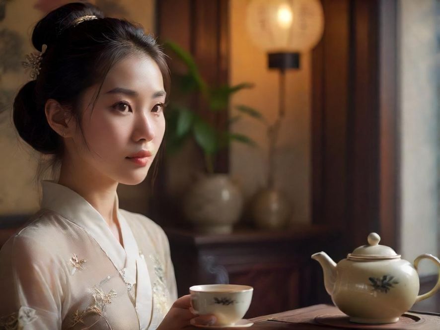 广州高端茶女品茶场景唯美照