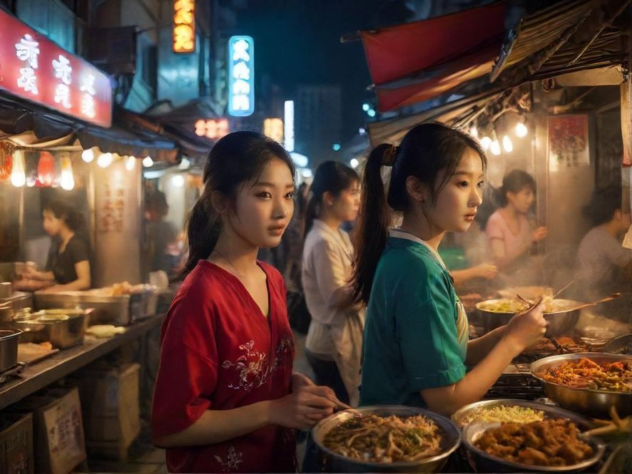 新塘夜市小吃诱人场景
