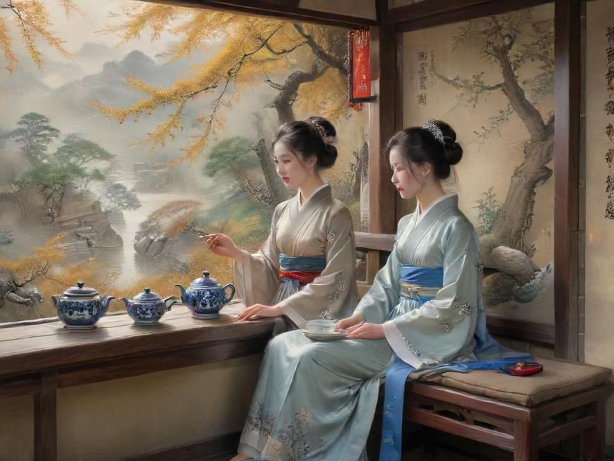 典雅茶室中的茶道场景