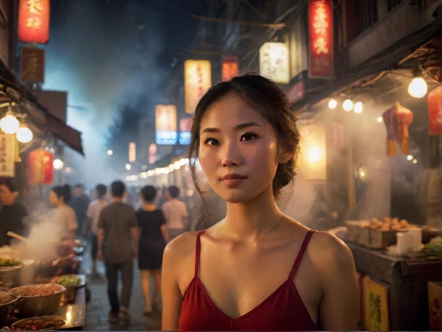 广州夜市街头休闲景象