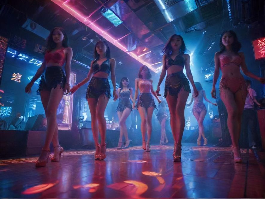 深圳夜蒲,霓虹闪烁的动感舞池,充满活力与神秘感。