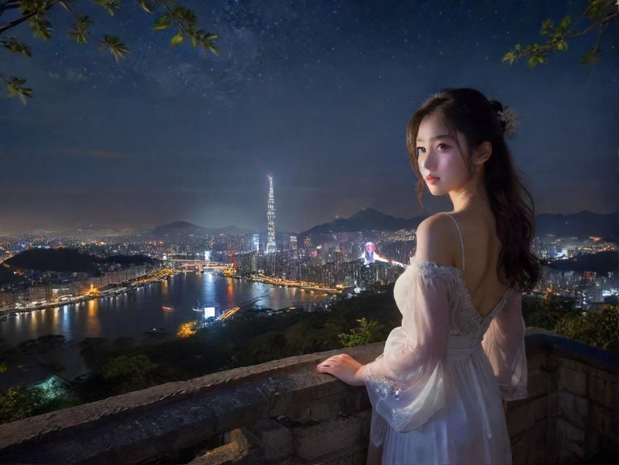 广州白云区夜景下的休闲娱乐区