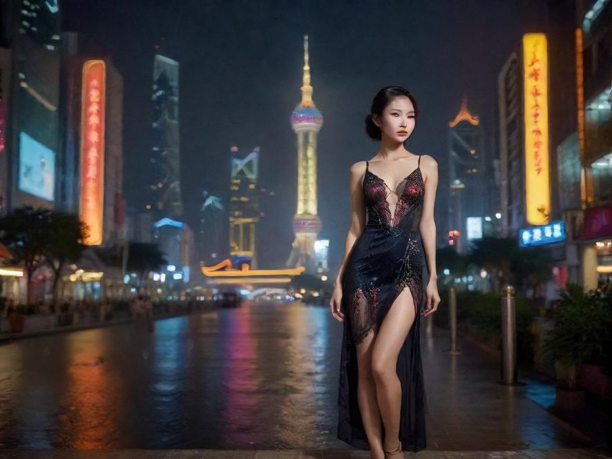 广州夜色下的休闲街区