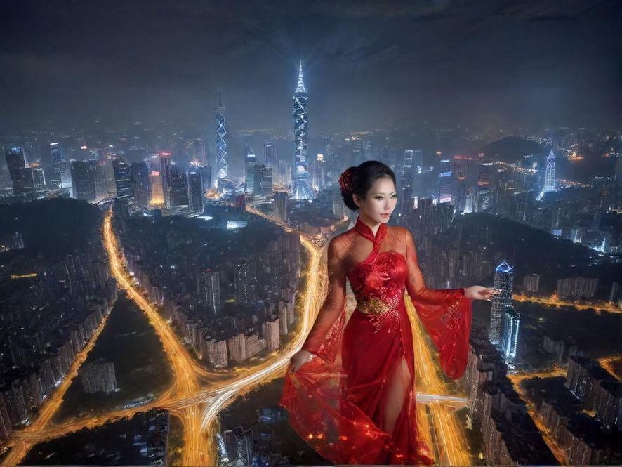 深圳龙华夜色下的街头景象