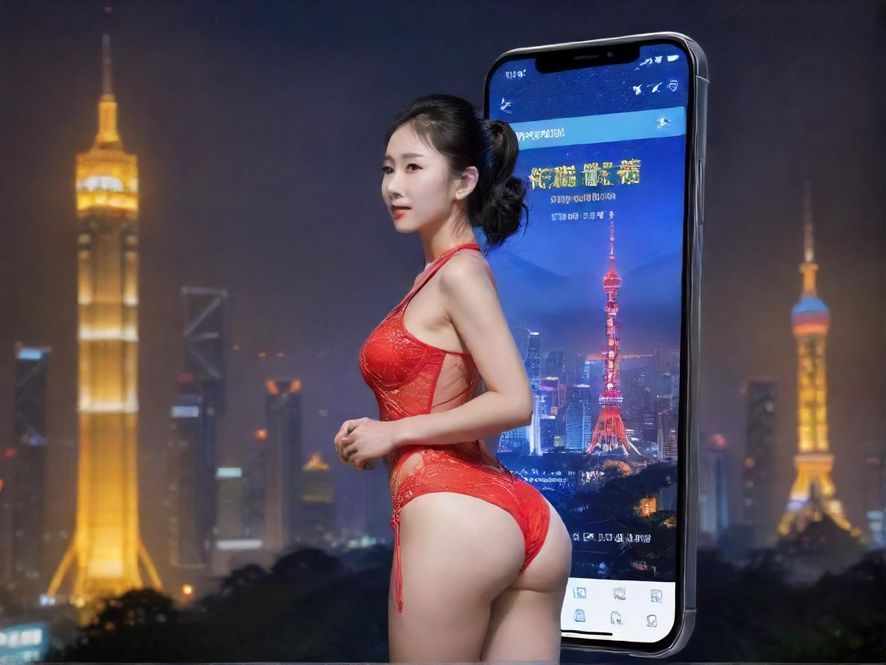 手机屏幕上显示广州休闲会所搜索结果,背景是广州夜景