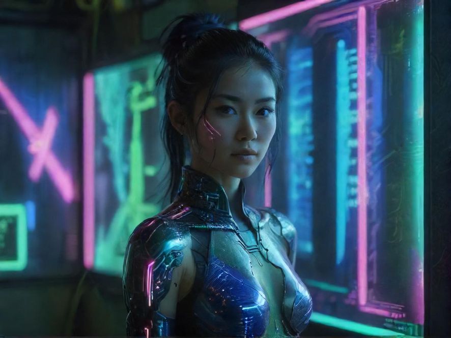 一个充满代码和符号的抽象电脑屏幕界面，模拟论坛信息流