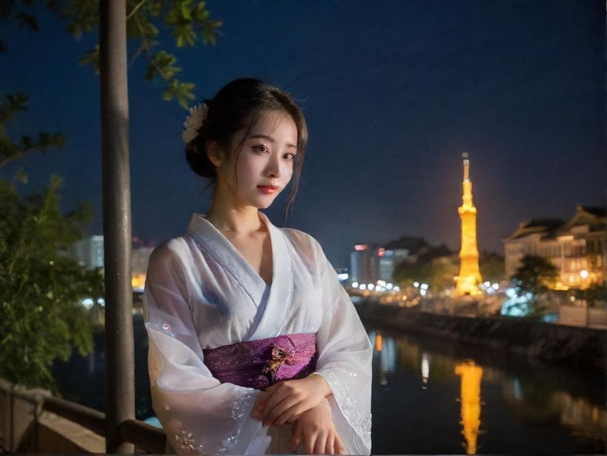 一条狭窄但灯光昏黄的城市小巷，远处有模糊的建筑轮廓