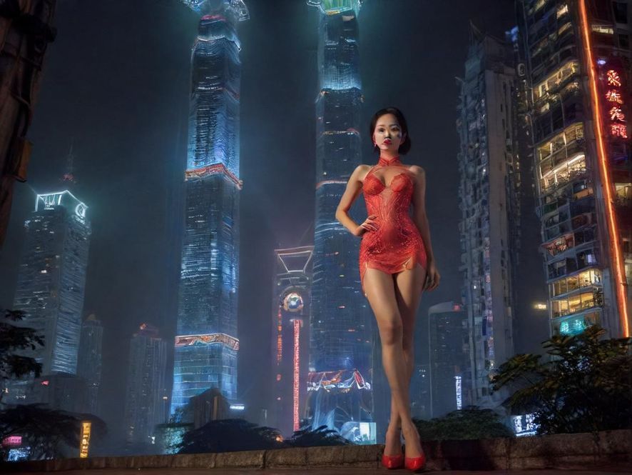 佛山夜色中闪烁的霓虹灯