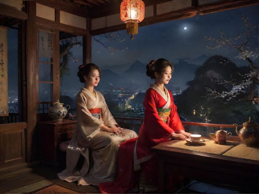 广州夜间茶室环境展示