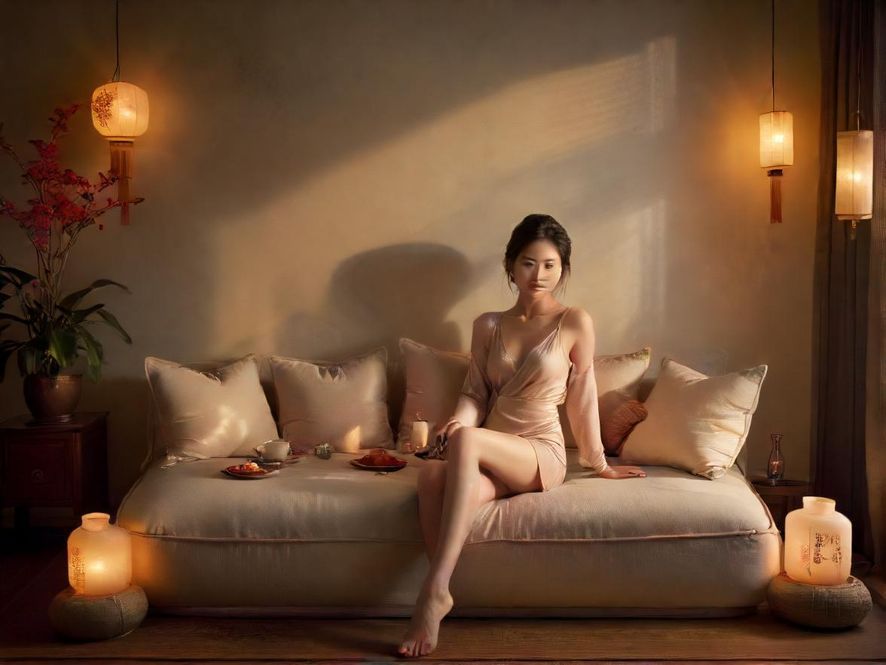 私密包厢内的茶具和靠垫