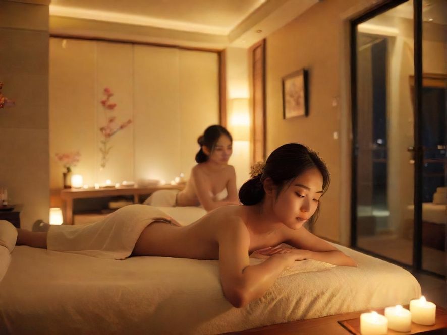 一间温馨雅致的按摩室,柔和的灯光营造出放松的氛围