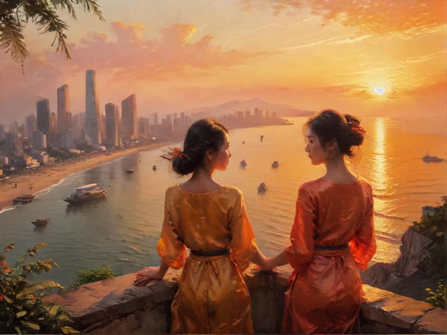 湛江海边日落,浪漫的城市风光