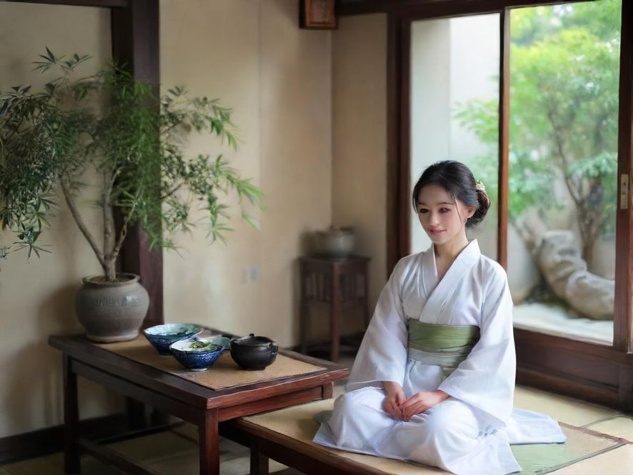 一位气质优雅的深圳美女,在温馨雅致的茶室中,轻柔地举起茶杯,细细品味茶汤。