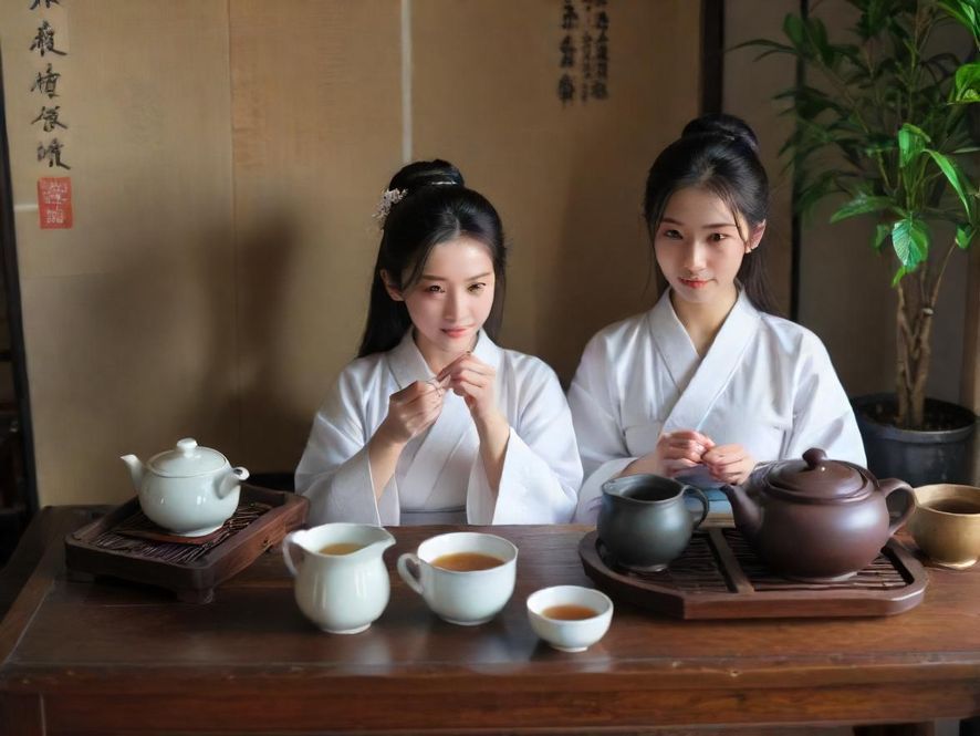 一位气质优雅的女子在私密茶室中品味香茗