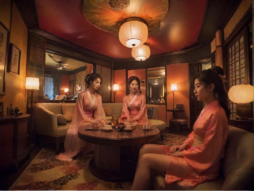 一间充满东方古典韵味的私密茶室