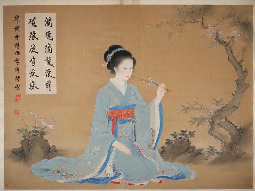 一间充满东方韵味的中式茶室，柔和的灯光勾勒出一位成熟女性的优雅侧影，整个空间弥漫着一种沉静而温馨的氛围。