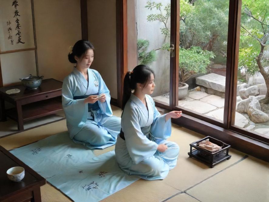 一位女士在雅致茶室中品茶，享受片刻宁静