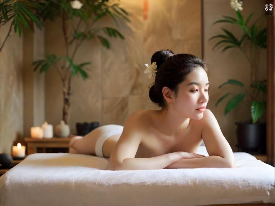 高端SPA会所内,暖色灯光营造的私密包厢,舒适的床榻等待客人放松